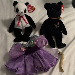 Ty Panda rare Fortune and The End Bear with Purple Fairy Dress Set